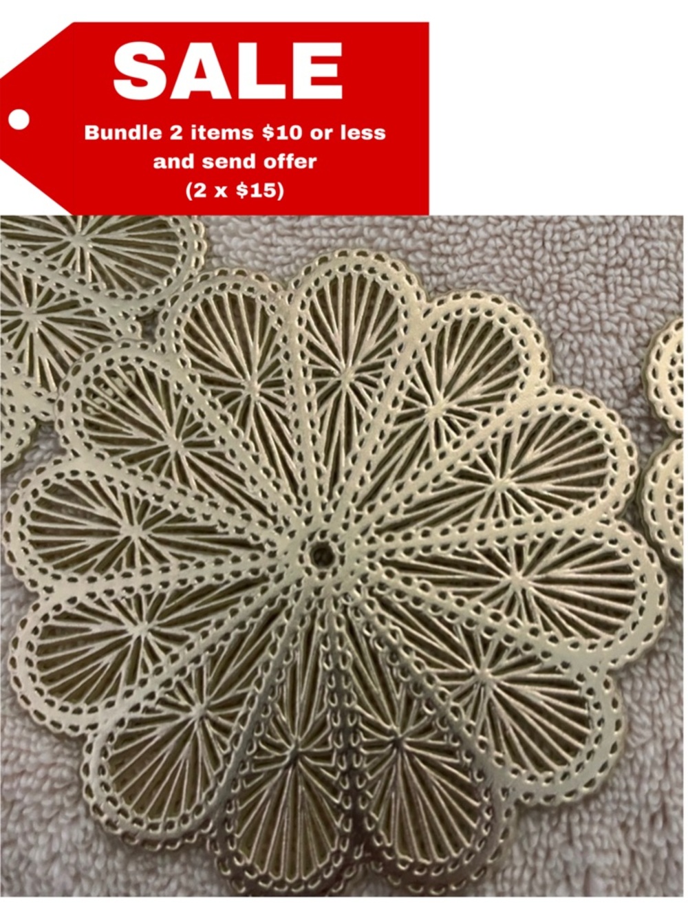 Gold Petal Coaster Set of 6 - Metallic Pressed Vinyl Drink Coasters - NWOT